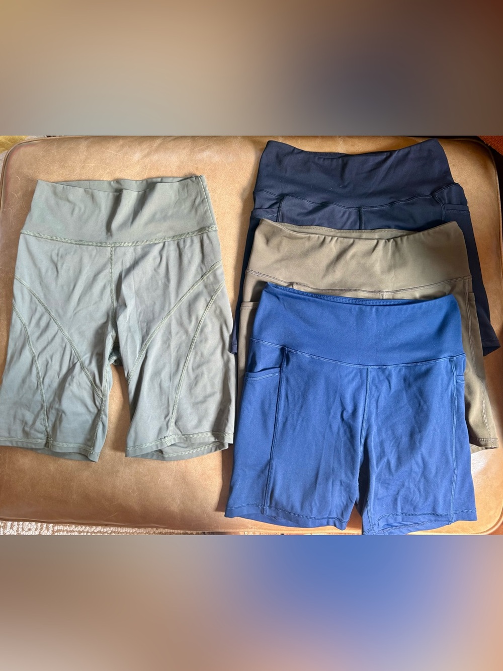 4 for 1 — Women’s High-Waist Active Bike Shorts - Blue, Olive, Navy, Taupe S/M